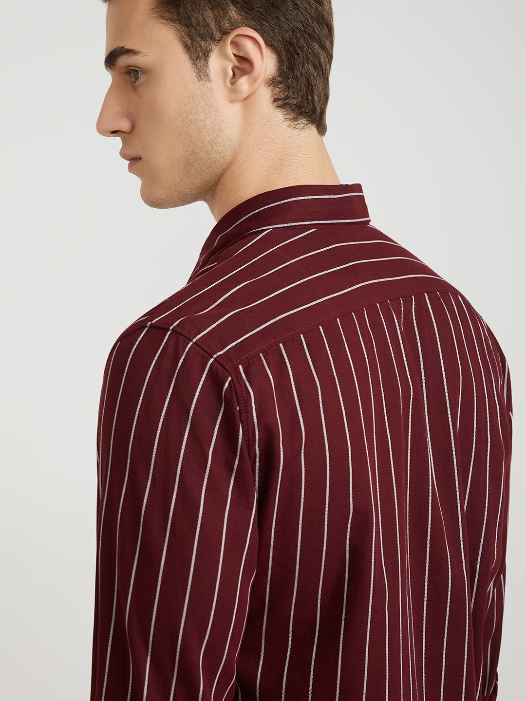 Men Red Slim Fit Stripe Cotton Full Sleeve Shirts