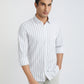 Men White Slim Fit Stripe Cotton Full Sleeve Shirts