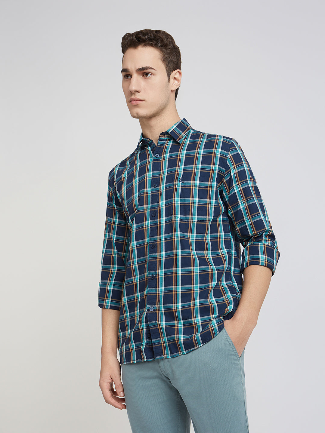 Men Blue Slim Fit Checks Cotton Full Sleeve Shirts