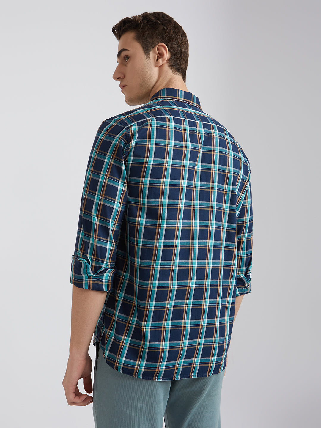 Men Blue Slim Fit Checks Cotton Full Sleeve Shirts