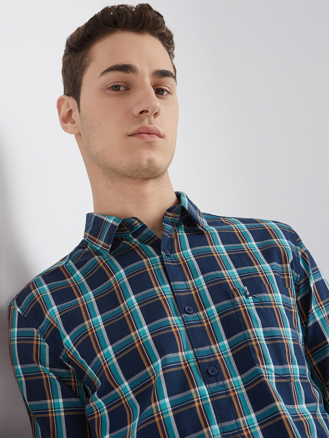 Men Blue Slim Fit Checks Cotton Full Sleeve Shirts