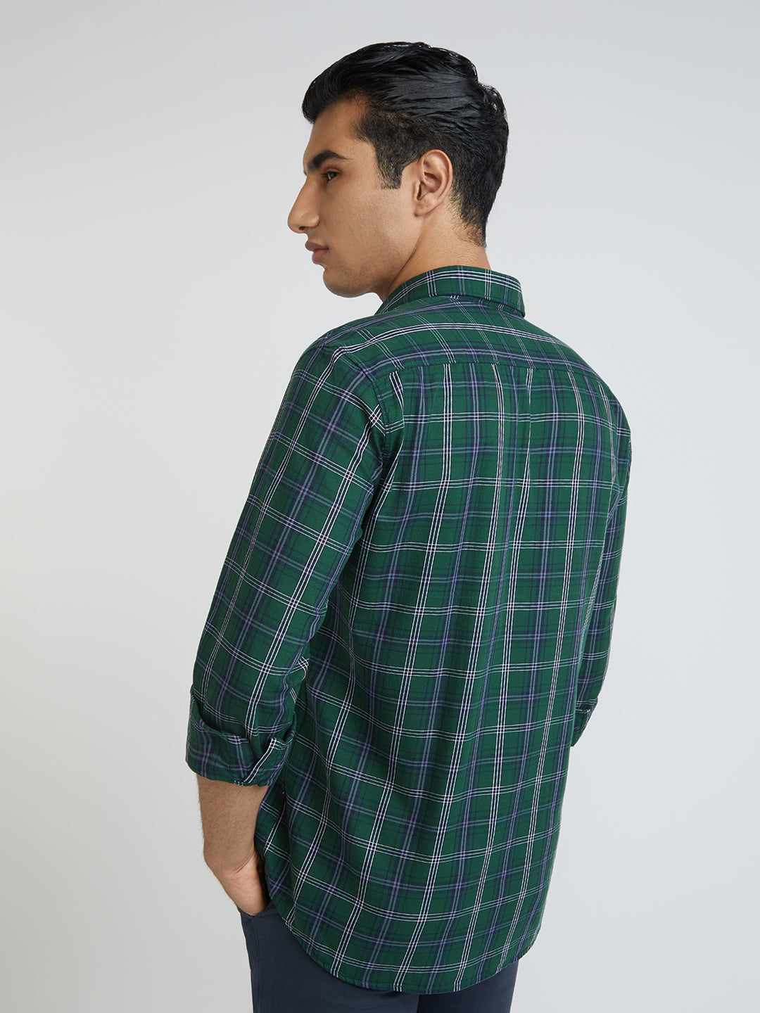 Men Green Slim Fit Checks Cotton Full Sleeve Shirts