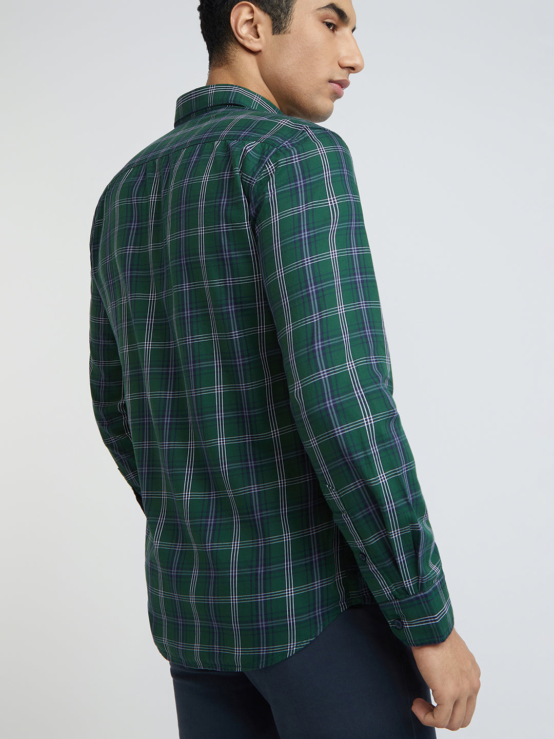 Men Green Slim Fit Checks Cotton Full Sleeve Shirts