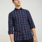 Men Blue Slim Fit Checks Cotton Full Sleeve Shirts