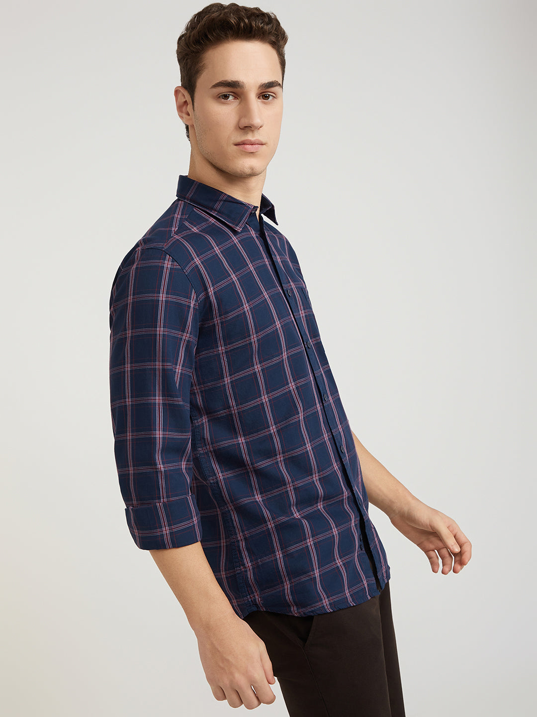 Men Blue Slim Fit Checks Cotton Full Sleeve Shirts