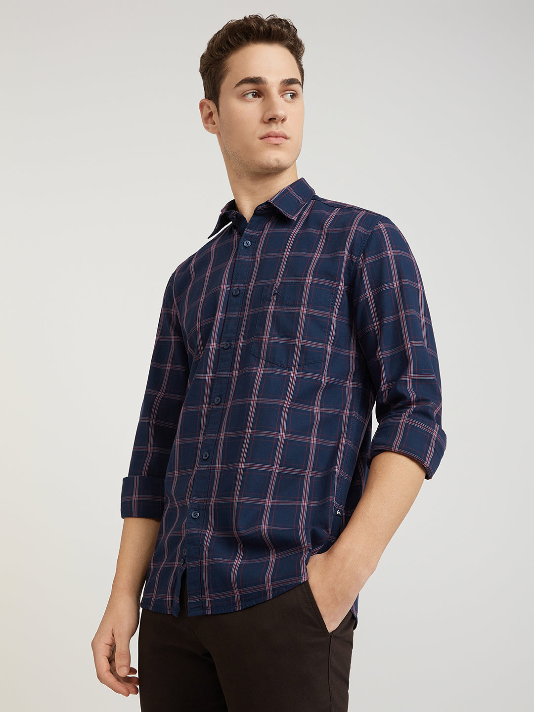 Men Blue Slim Fit Checks Cotton Full Sleeve Shirts