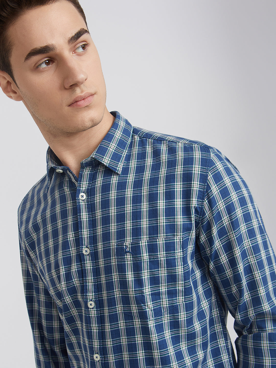 Men Blue Slim Fit Checks Cotton Full Sleeve Shirts