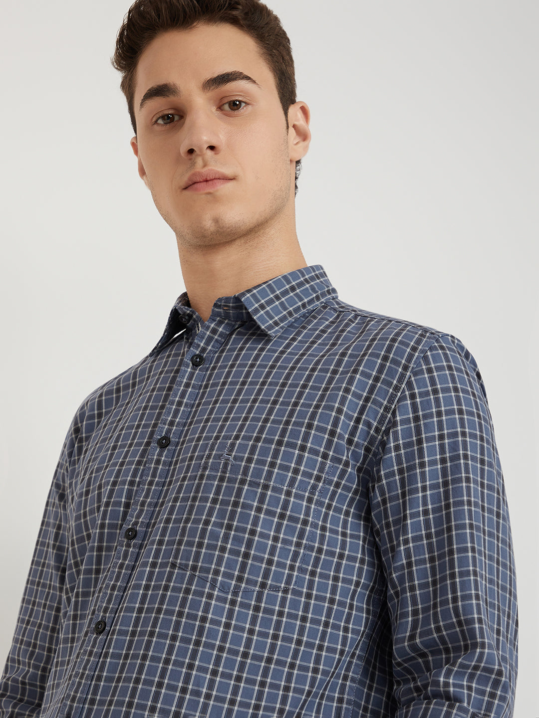 Men Blue Slim Fit Checks Cotton Full Sleeve Shirts