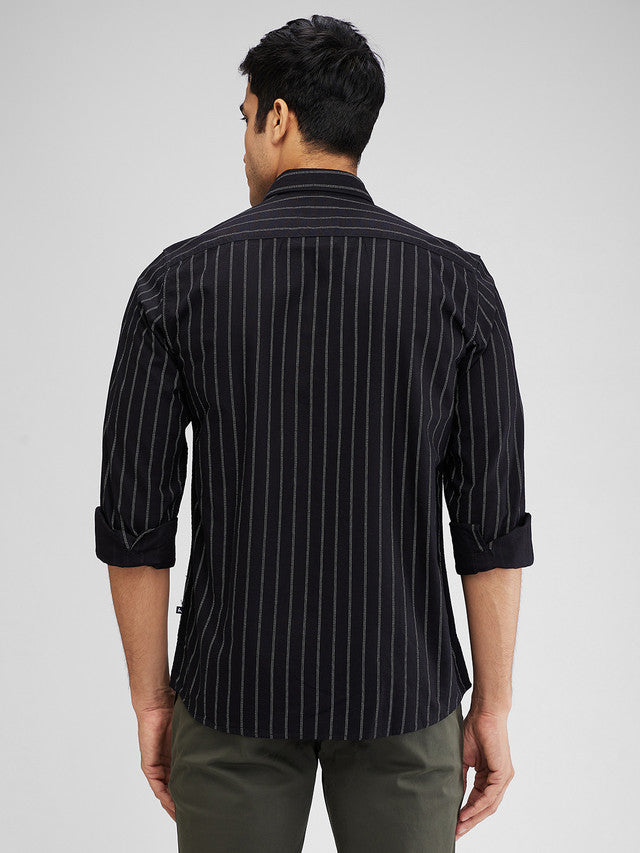 Parx Black Printed Slim Fit Cotton Casual Shirt