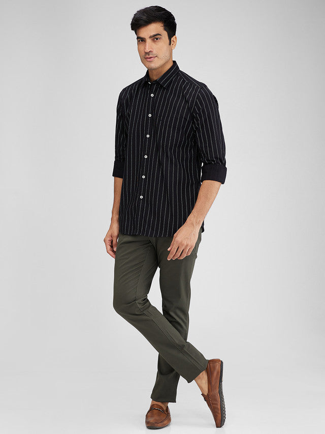 Parx Black Printed Slim Fit Cotton Casual Shirt