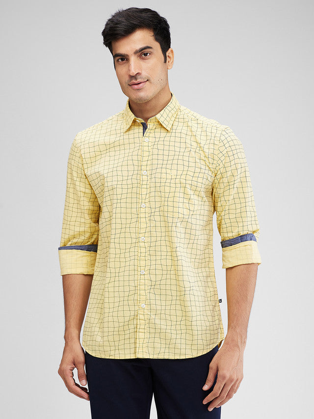 Parx Yellow Printed Slim Fit Cotton Casual Shirt