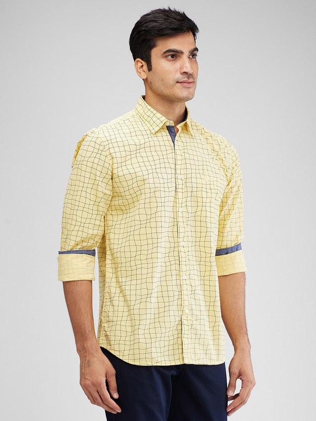 Parx Yellow Printed Slim Fit Cotton Casual Shirt