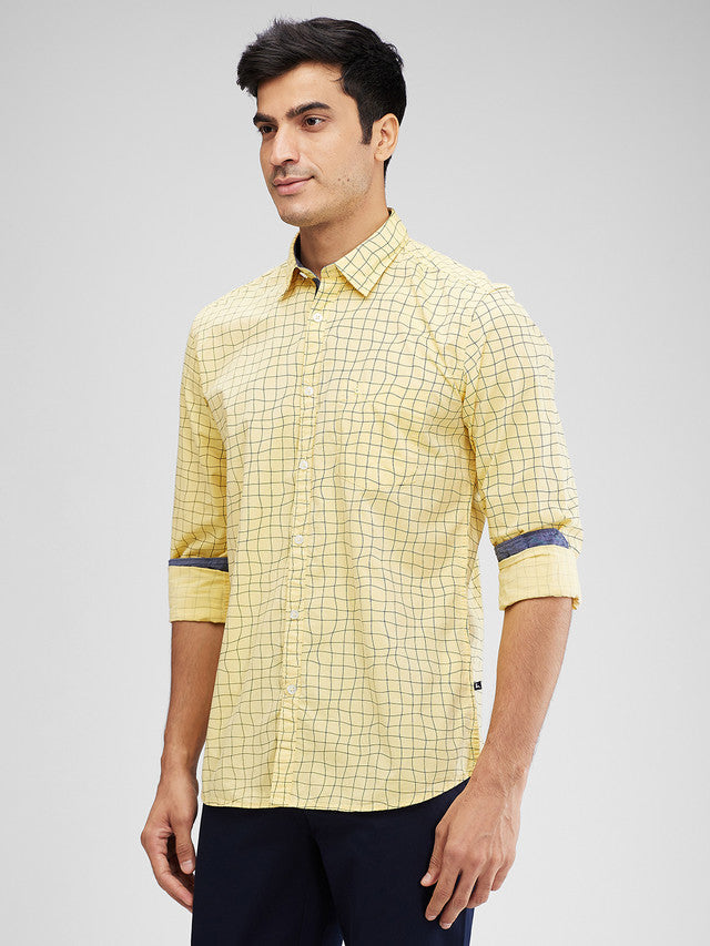 Parx Yellow Printed Slim Fit Cotton Casual Shirt