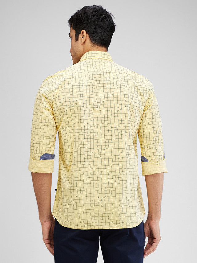 Parx Yellow Printed Slim Fit Cotton Casual Shirt