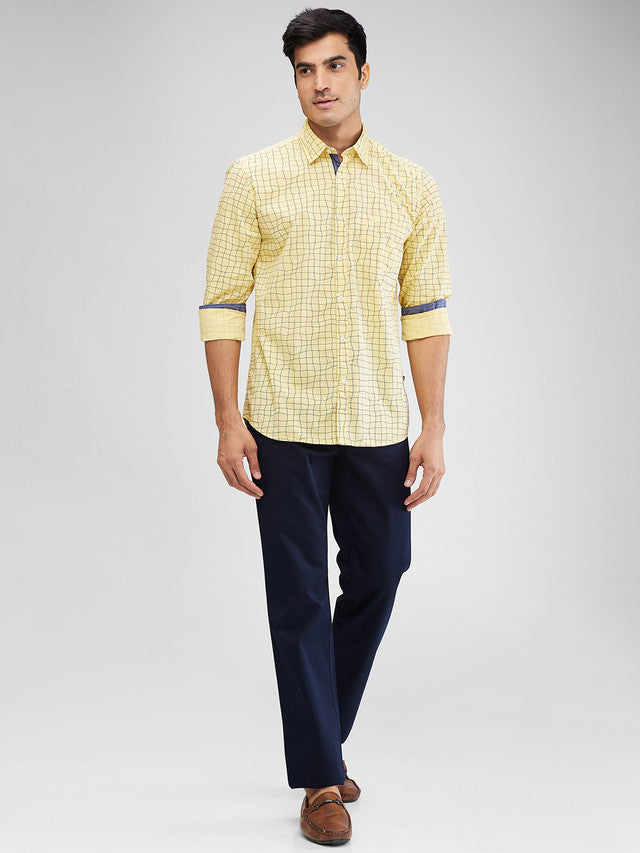 Parx Yellow Printed Slim Fit Cotton Casual Shirt