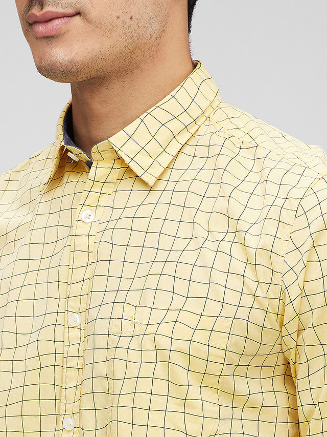 Parx Yellow Printed Slim Fit Cotton Casual Shirt