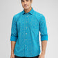 Parx Blue Printed Slim Fit Cotton Casual Shirt