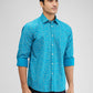 Parx Blue Printed Slim Fit Cotton Casual Shirt