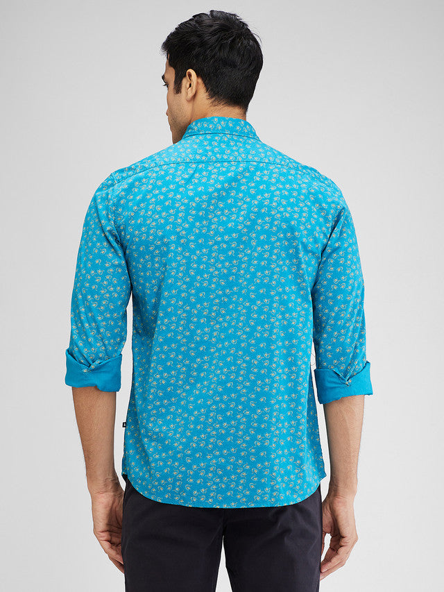 Parx Blue Printed Slim Fit Cotton Casual Shirt