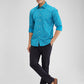 Parx Blue Printed Slim Fit Cotton Casual Shirt