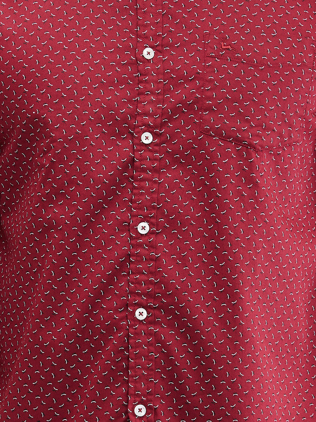 Parx Maroon Printed Slim Fit Cotton Casual Shirt