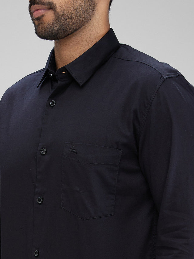 Parx Black Solid Slim Fit Cotton Casual Shirt