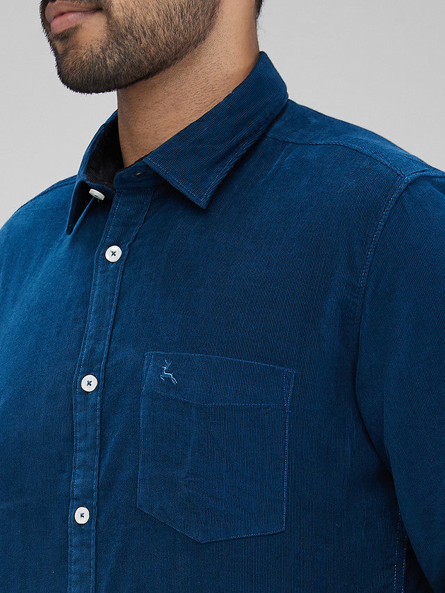 Parx Blue Solid Slim Fit Cotton Casual Shirt