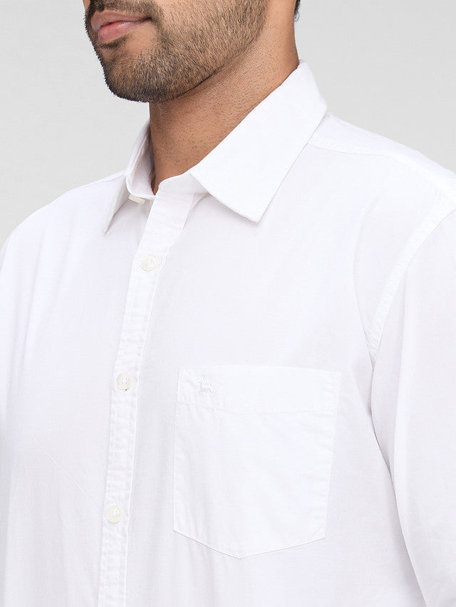 Parx White Solid Slim Fit Full Sleeve Cotton Shirt