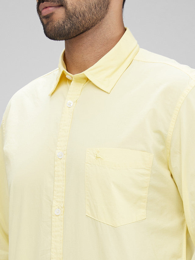 Parx Yellow Solid Slim Fit Cotton Casual Shirt