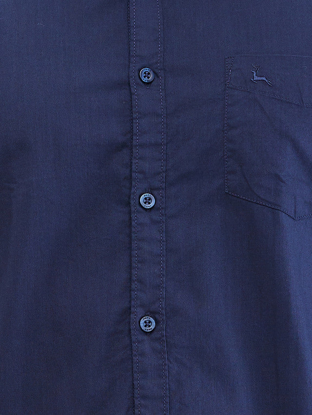 Parx Blue Solid Slim Fit Cotton Casual Shirt