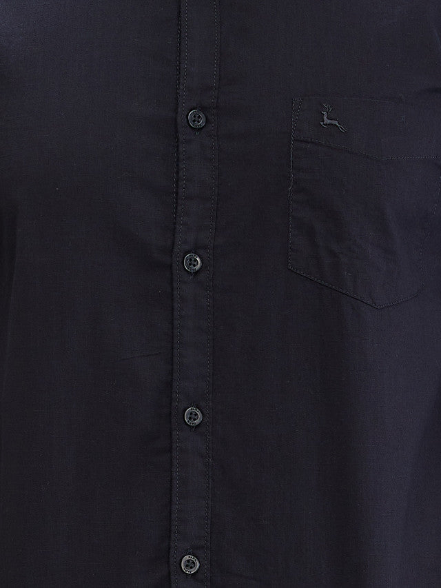 Parx Black Solid Slim Fit Cotton Casual Shirt