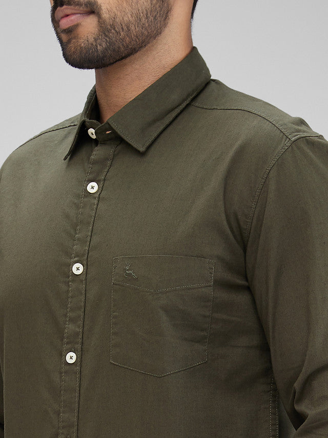 Parx Green Solid Slim Fit Cotton Casual Shirt