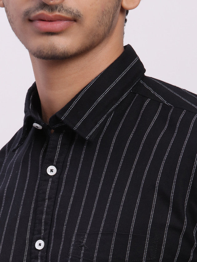 Parx Black Stripe Slim Fit Full Sleeve Cotton Shirt