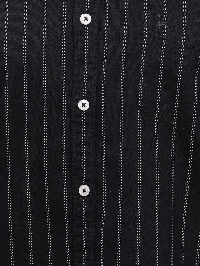 Parx Black Stripe Slim Fit Full Sleeve Cotton Shirt