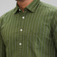 Parx Green Stripe Slim Fit Cotton Casual Shirt