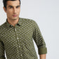 Parx Men Green Printed Slim Fit Full Sleeve Semi Cut Away Collar Shirt