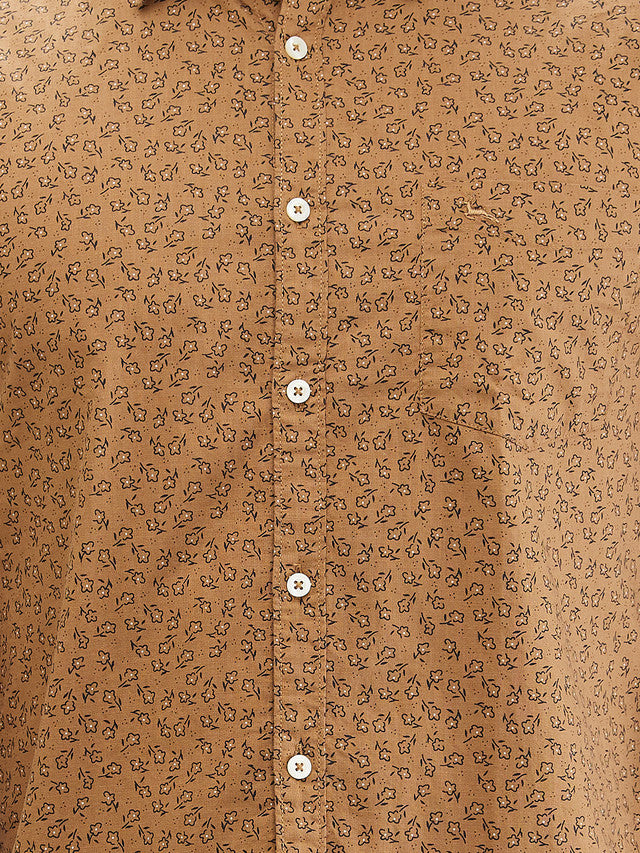 Parx Brown Printed Slim Fit Cotton Casual Shirt