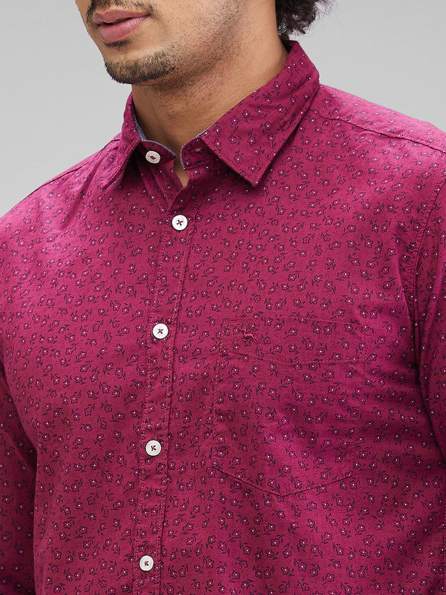 Parx Men Maroon Printed Slim Fit Cotton Casual Shirt