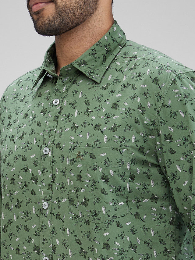 Parx Green Printed Slim Fit Cotton Casual Shirt