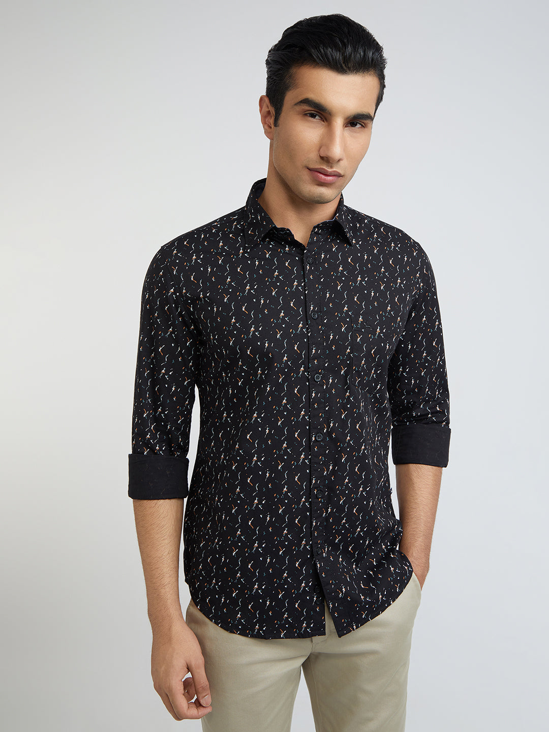 Parx Men Blue Printed Slim Fit Cotton Shirt