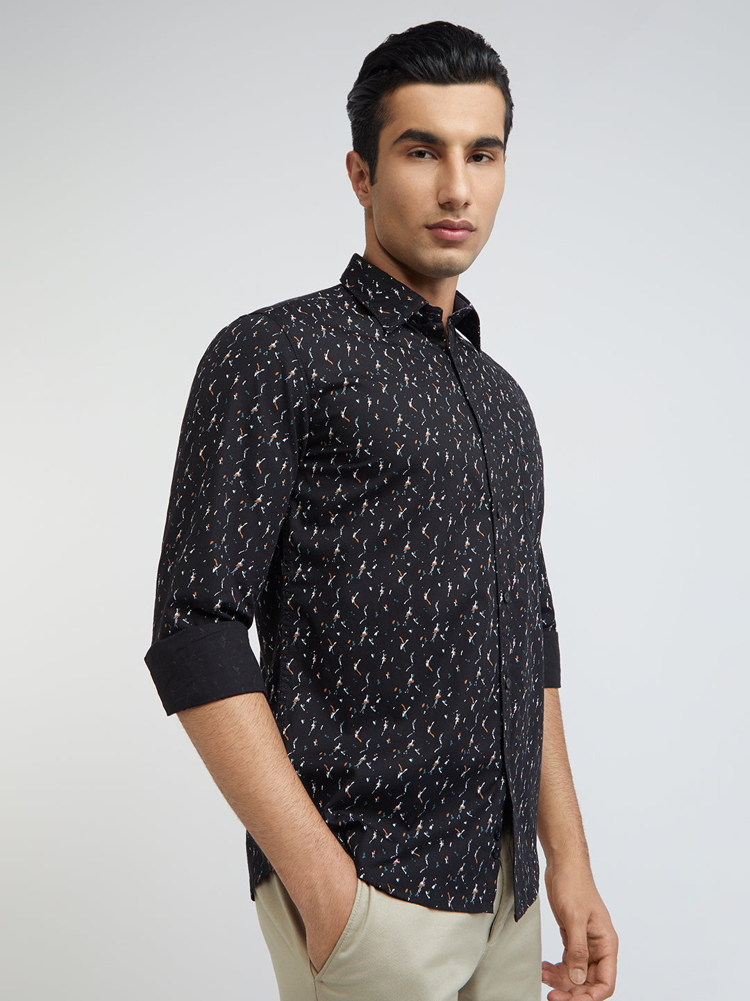 Parx Men Blue Printed Slim Fit Cotton Shirt