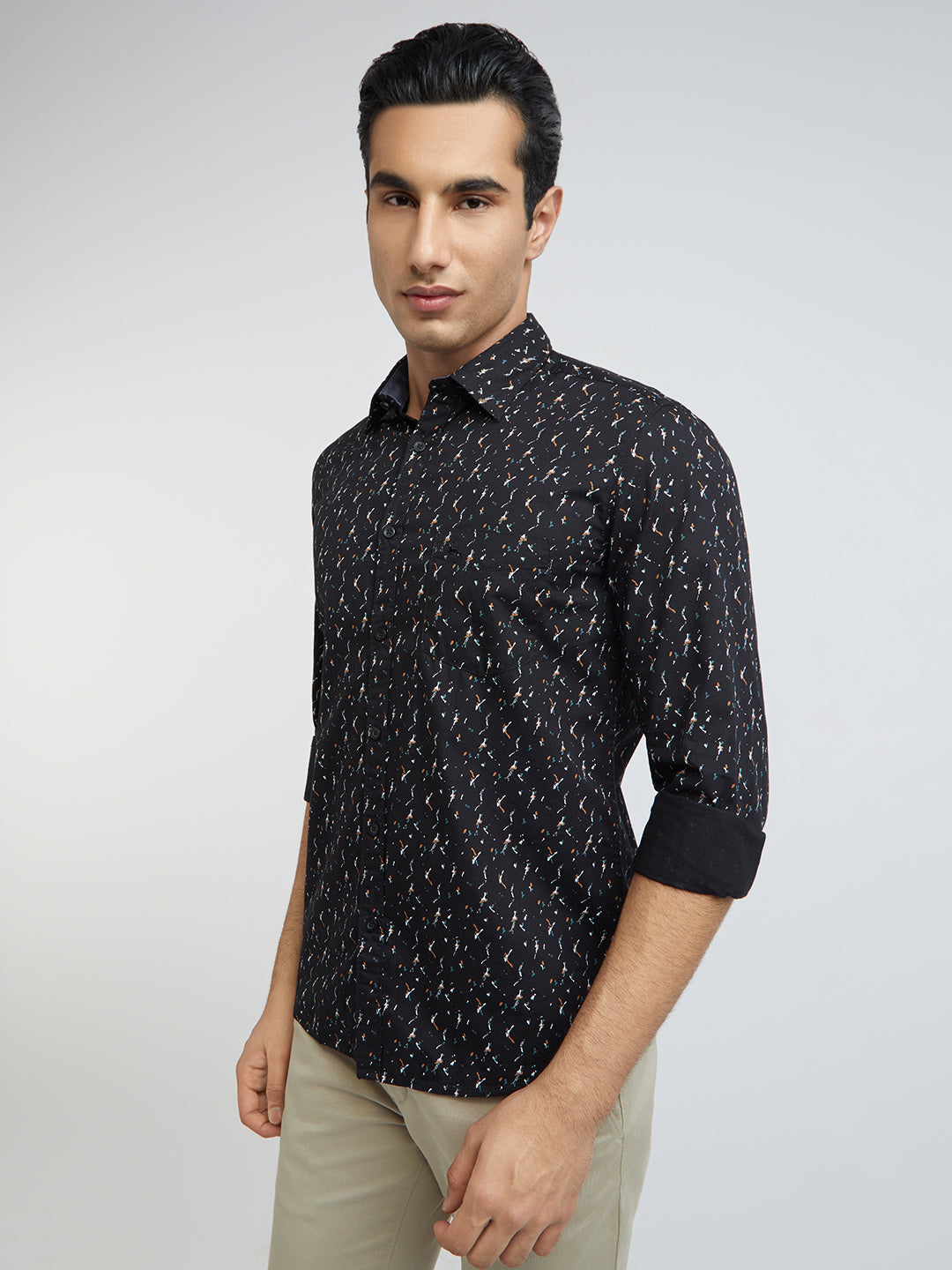 Parx Men Blue Printed Slim Fit Cotton Shirt