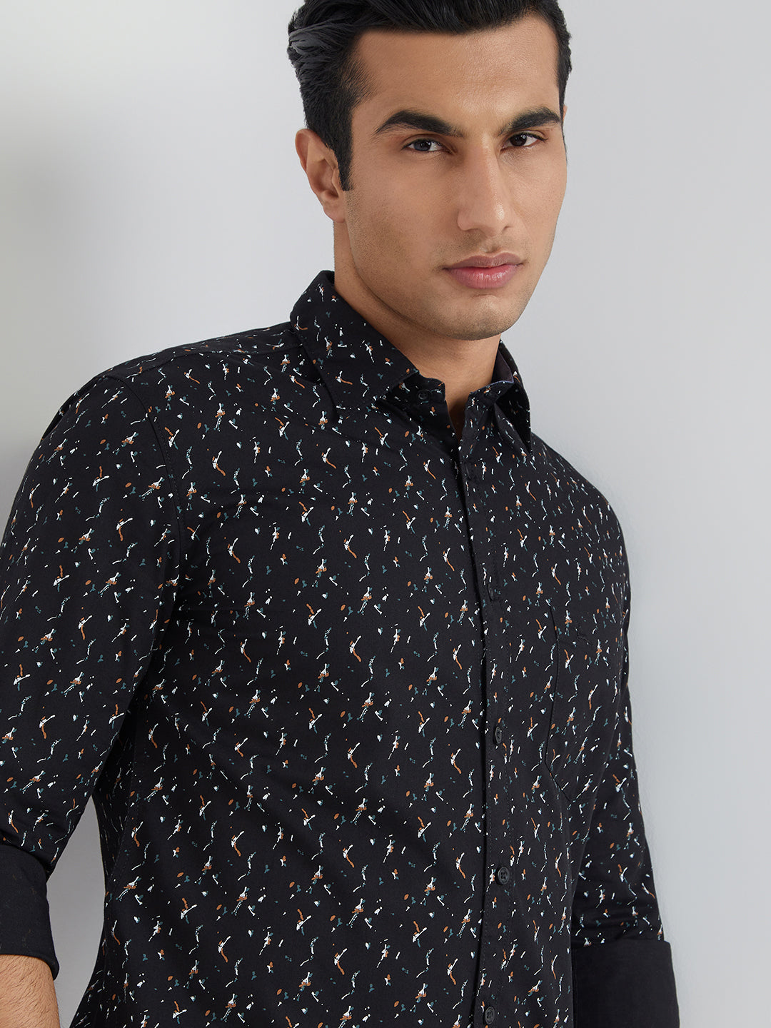 Parx Men Blue Printed Slim Fit Cotton Shirt