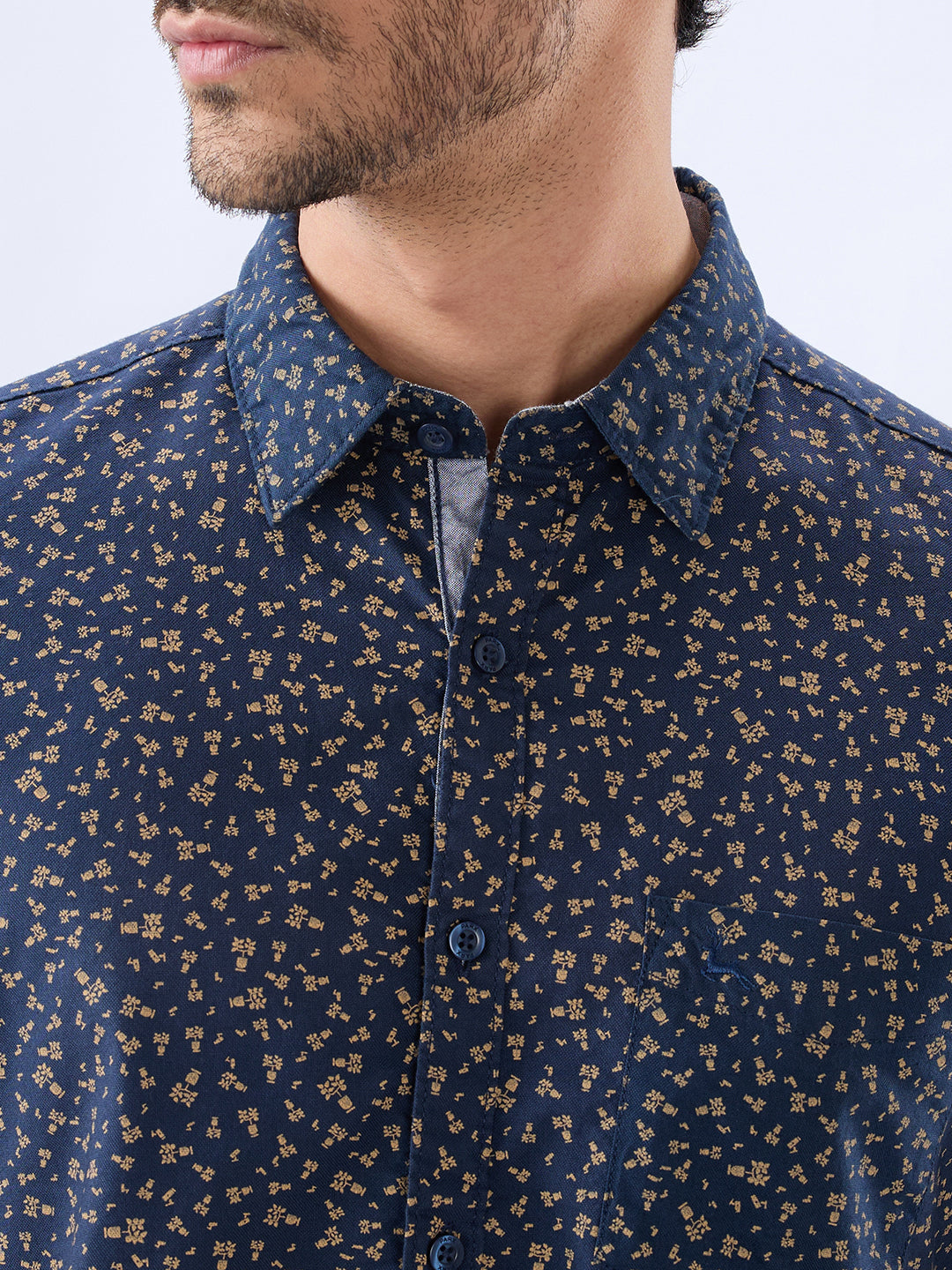 Parx Men Blue Slim Fit Print Casual Shirt