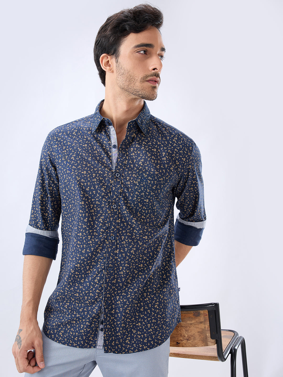 Parx Men Blue Slim Fit Print Casual Shirt