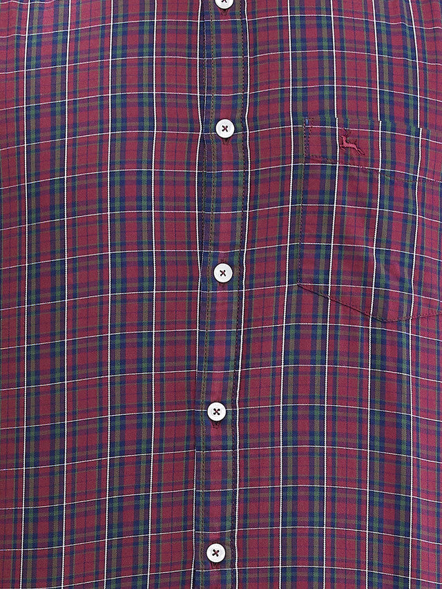 Parx Red Checks Slim Fit Cotton Casual Shirt