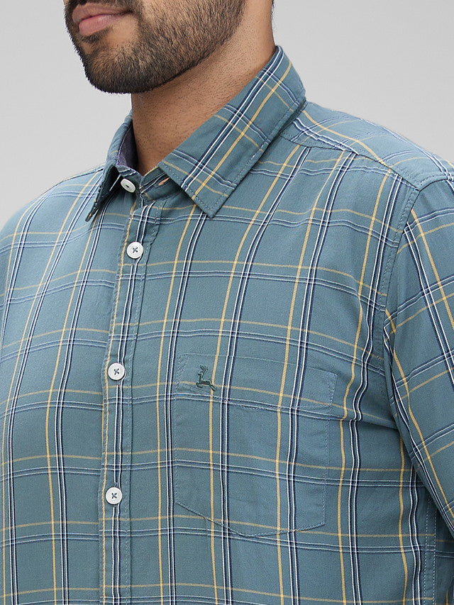 Parx Green Checks Slim Fit Cotton Casual Shirt