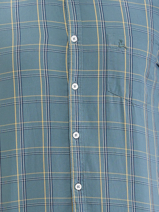 Parx Green Checks Slim Fit Cotton Casual Shirt