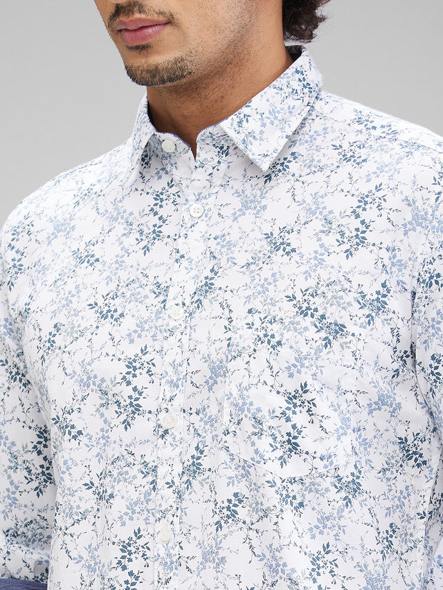 Parx White Printed Slim Fit Cotton Casual Shirt