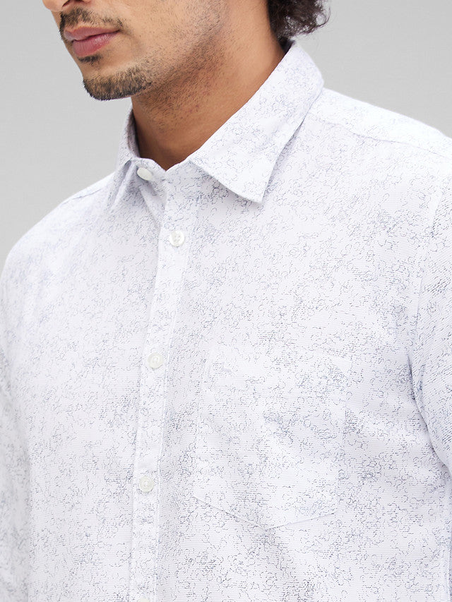 Parx White Printed Slim Fit Cotton Blend Casual Shirt